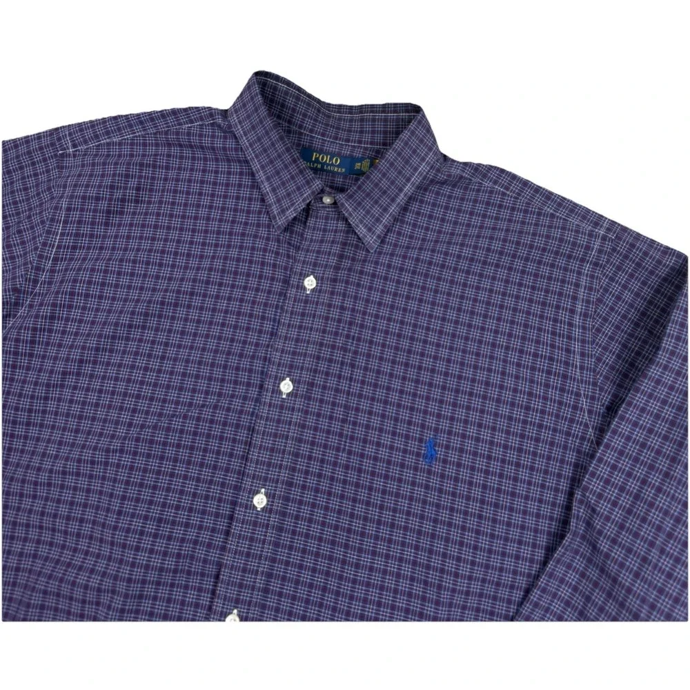 Polo Ralph Lauren Shirt Mens 2XB Casual Button Up Maroon Blue Plaid‎ Long Sleeve